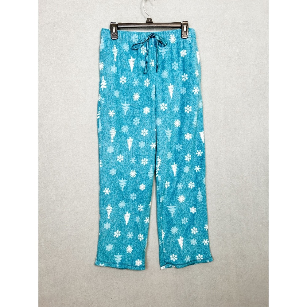 Croft & Barrow Womens Teal Blue Snowflake Christmas Tree Fleece Pajama Pants M